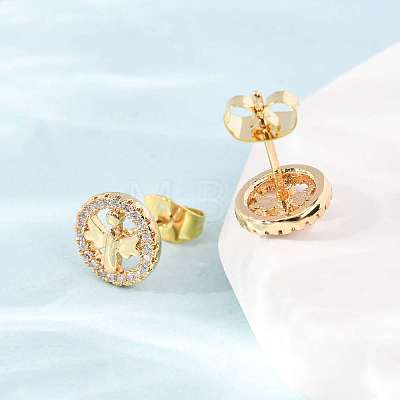 Brass Micro Pave Cubic Zirconia Stud Earrings KK-CBA8EB2-14G-1