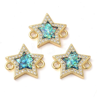 Rack Plating Brass Micro Pave Clear Cubic Zirconia Star Connector Charms KK-K385-097G-1