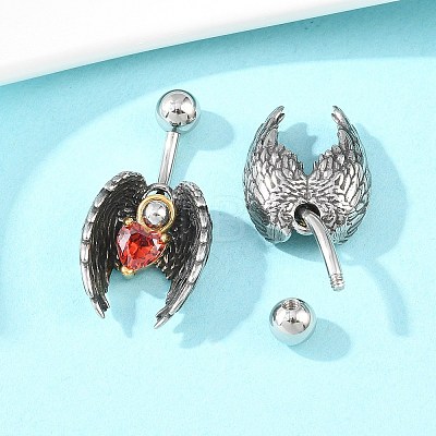 316 Stainless Steel Pave Red Cubic Zirconia Curved Barbell Dangle Belly Rings AJEW-C044-03-1