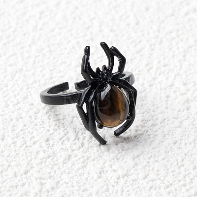 Natural Tiger Eye Spider Open Cuff Rings PW-WGC70E9-22-1
