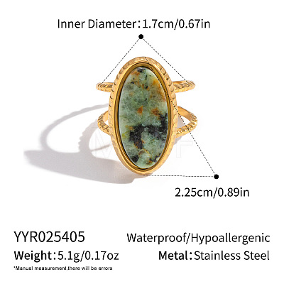 304 Stainless Steel with Natural Gemstone Cuff Open Rings for Women FS3382-1
