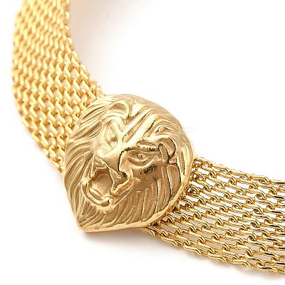 304 Stainless Steel Lion Link Bracelet with Mesh Chains BJEW-E091-01G-1