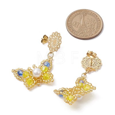 Glass Seed Beads Butterfly Stud Earrings EJEW-MZ00271-02-1