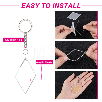 BENECREAT DIY Rhombus with Angle Acrylic Blank Pendant Keychain Making Kits DIY-BC0001-63B-1