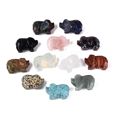 Natural & Synthetic Mixed Gemstone Pig Figurines Set G-Q615-06-1