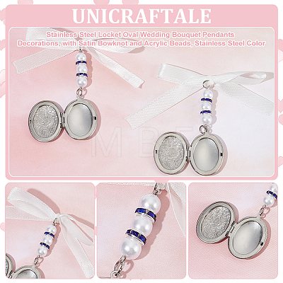 2Pcs 316 Stainless Steel Locket Oval Wedding Bouquet Pendants Decorations HJEW-UN00042-1
