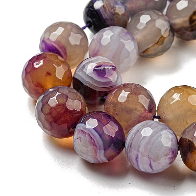 Faceted Natural Banded Agate Beads Strands G-F447-12mm-O07-1