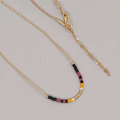 Bohemian Glass Beaded Brass Boston Link Chain Necklaces for Women Elegant Daily Jewelry CD0318-1-1