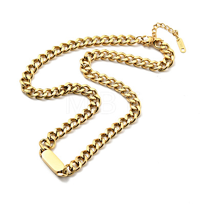 Ion Plating(IP) 304 Stainless Steel Rectangle Pendant Necklace with Curb Chains for Men Women NJEW-P229-18G-1