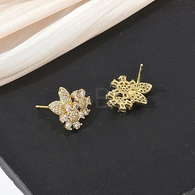 Floral Leaf Brass & Clear Marquise and Round Cut Cubic Zirconia Stud Earrings KK-CBA36A2-09G-1