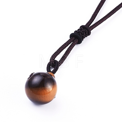 Natural Tiger Eye Pendant Necklaces NJEW-P241-A03-1