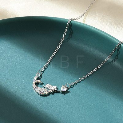 Brass Micro Pave Cubic Zirconia Heart Mermaid Pendant Necklaces for Women NJEW-S441-07A-P-1