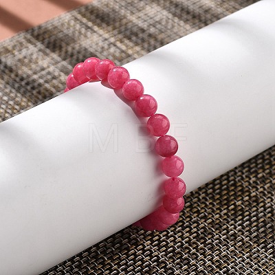 Natural Dyed & Heated  Chalcedony Imitation Rhodochrosite Beaded Stretch Bracelets for Women Men BJEW-F483-05-1-1