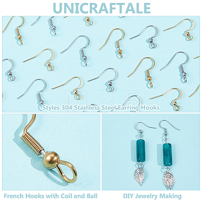 Unicraftale 80Pcs 4 Style 304 Stainless Steel French Hooks with Coil and Ball STAS-UN0055-63-1