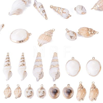 14Pcs 7 Styles Electroplated Natural Mixed Shell Pendants BSHE-TA0001-34B-1