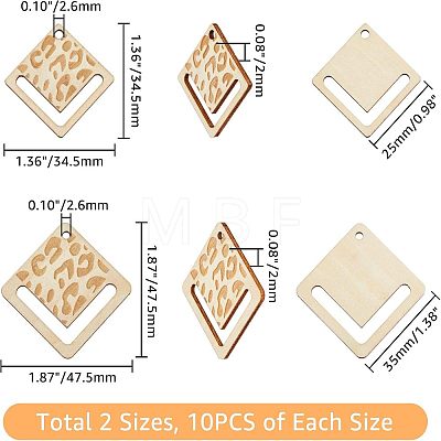 20Pcs 2 Styles Hollow Wooden Pendants WOOD-FH0001-98-1