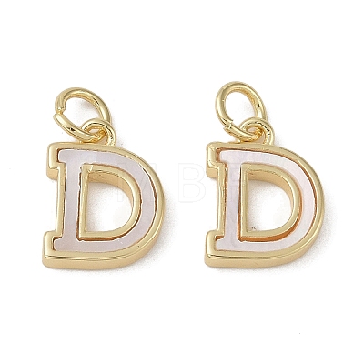 Brass Pave Shell Letter D Charms KK-G497-11G-1