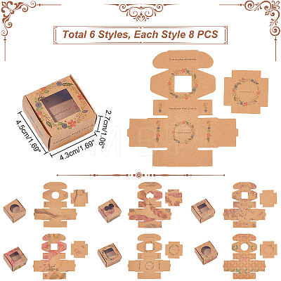   48Pcs 6 Style Square Foldable Creative Kraft Paper Gift Boxes CON-PH0002-67-1