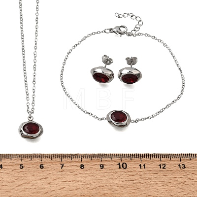 304 Stainless Steel & Cubic Zirconia Stud Earrings & Pendant Necklaces & Link Bracelets Sets SA-CBADCF0-02P-1
