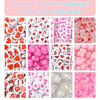 385Pcs Valentine's Day Theme Opaque/Transparent Acrylic Beads MACR-FS0001-93-1