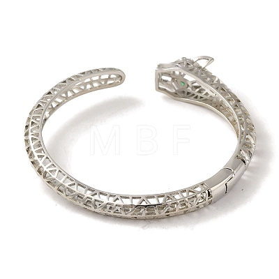 Brass Pave Clear & Green Cubic Zirconia Leopard Open Cuff Bangle for Women BJEW-K246-20D-P-1