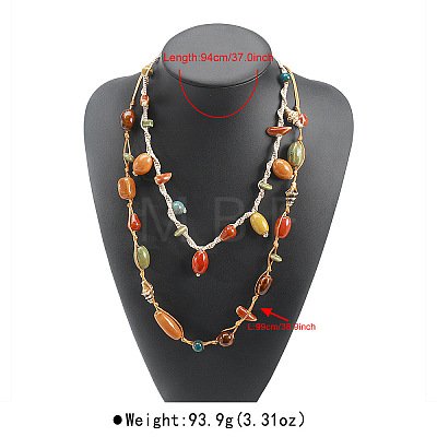 Handmade Porcelain Barrel Beads Jute Cord Double Layer Necklaces for Women WGBAB4D-01-1