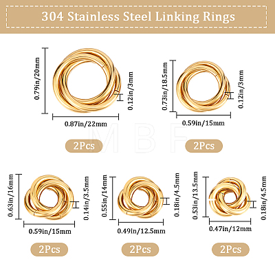10Pcs 5 Styles 304 Stainless Steel Linking Rings STAS-BBC0002-85-1