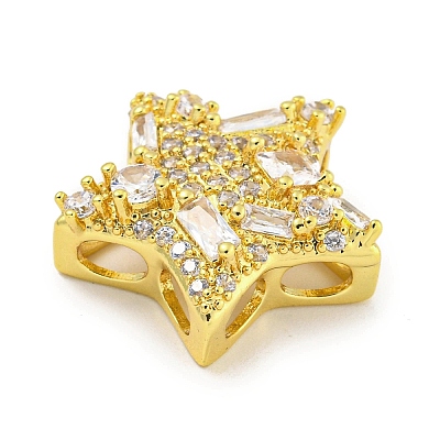 Rack Plating Brass Micro Pave Clear Cubic Zirconia Slide Charms ZIRC-I065-01A-G-1