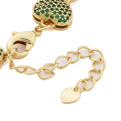 Rack Plating Brass Micro Pave Cubic Zirconia Heart Link Chain Bracelets for Women BJEW-B109-01G-05-1