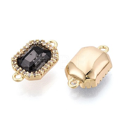 Brass Micro Pave Clear Cubic Zirconia and Glass Connector Charms X-KK-N287-28G-1