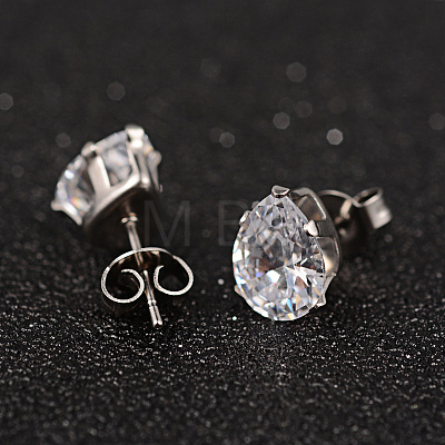 Teardrop 304 Stainless Steel Cubic Zirconia Pendant Necklaces and Stud Earrings SJEW-D069-01-1