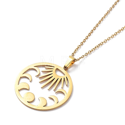 201 Stainless Steel Sun with Moon Phase Pendant Necklace with Cable Chains NJEW-Q317-04G-1