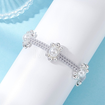 ABS Plastic Imitation Pearl & Electroplate Non-magnetic Synthetic Hematite Beads Braided Bead Bracelets for Women BJEW-JB12916-1