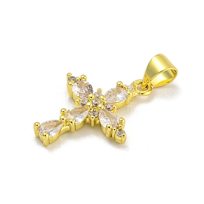 Rack Plating Brass Micro Pave Cubic Zirconia Pendants KK-C074-32G-02-1
