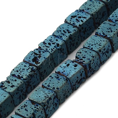 Electroplated Natural Lava Rock Beads Strands G-Q1009-B01-01-1