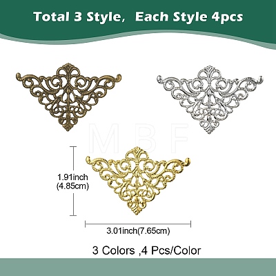 12Pcs 3 Colors Iron Filigree Joiner Links IFIN-YW0003-47-1