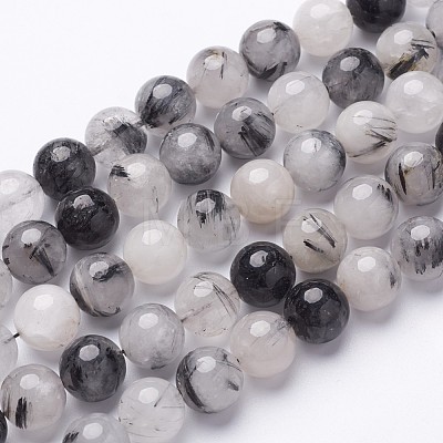 Natural Black Rutilated Quartz Beads Strands X-G-D295-12mm-1