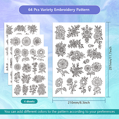 4 Sheets 11.6x8.2 Inch Stick and Stitch Embroidery Patterns DIY-WH0455-030-1