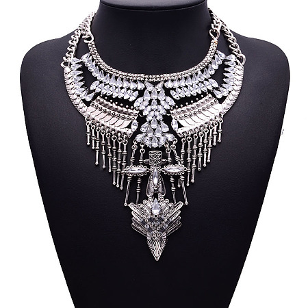 Alloy Crystal Rhinestone Teardrop Trible Floral Chunky Bib Necklaces for Women FS-WGFFCE0-01-1