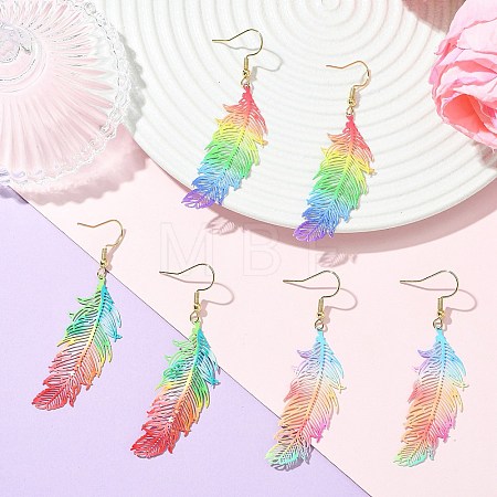 3 Pairs Feather Spray Painted 430 Stainless Steel Dangle Earrings EJEW-JE07003-1