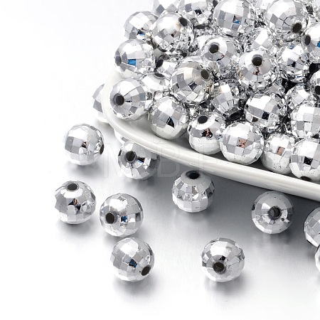 Faceted Round Plated Acrylic Beads PACR-L001-10mm-S-1