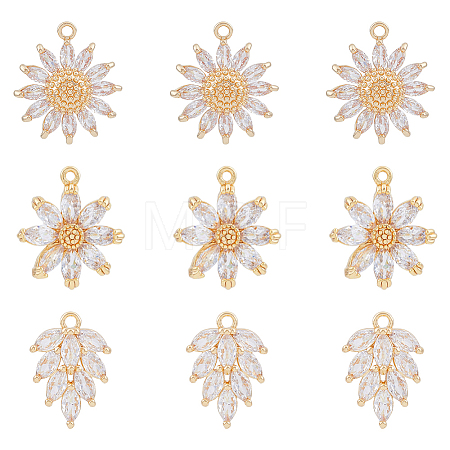 9Pcs 3 Style Brass Micro Pave Cubic Zirconia Pendants KK-DC0002-70-1