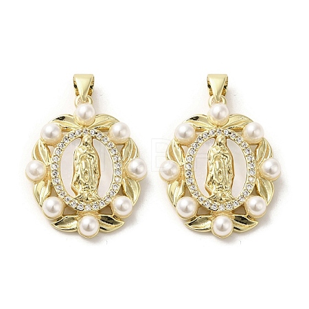 Brass Pave Shell Pendants KK-I708-16N-G-1