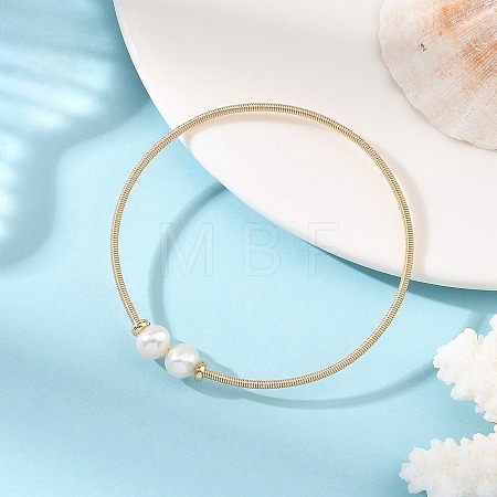 Natural Cultured Freshwater Pearl Potato Torque Bangles BJEW-JB14207-1