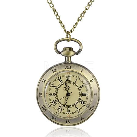 Flat Round Alloy Quartz Pocket Watches WACH-N039-07AB-1