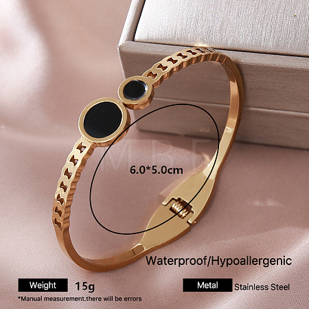 304 Stainless Steel Black Enamel Hinged Cuff Bangles for Women FK7426-1-1