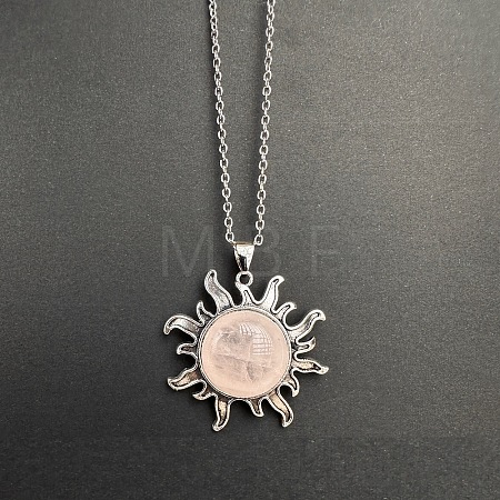 Natural Rose Quartz Sun Pendant Alloy Chain Vintage Necklaces WB3716-1-1