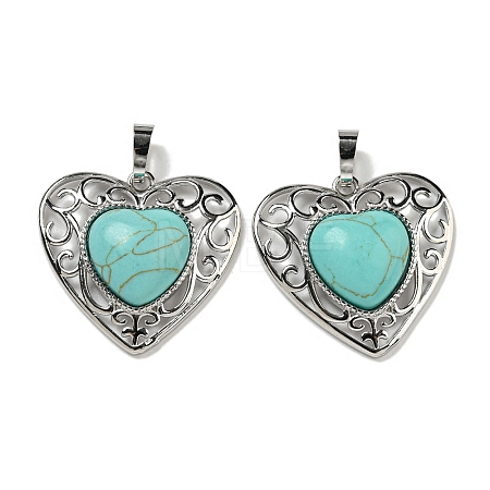 Synthetic Turquoise Peach Love Heart Pendants G-G158-01U-1