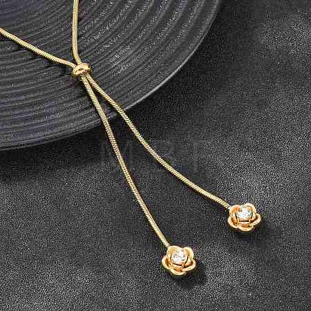 Adjustable 304 Stainless Steel Crystal Rhinestone Flower Round Snake Chain Lariat Necklaces for Women SA-D001-02G-1