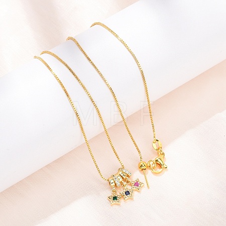 Brass Pave Colorful Cubic Zirconia Pendant Box Chain Adjustable Slider Necklaces NJEW-D348-03B-G-1